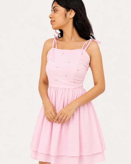 Pink Embroidered MIni Dress