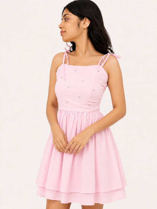 Pink Embroidered MIni Dress