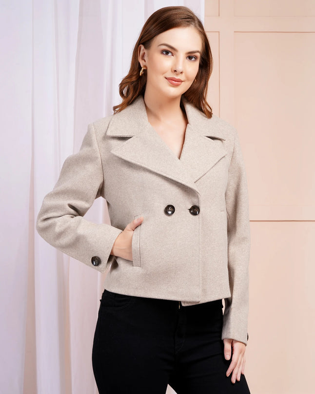 Double-Breasted Cropped Wool Jacket