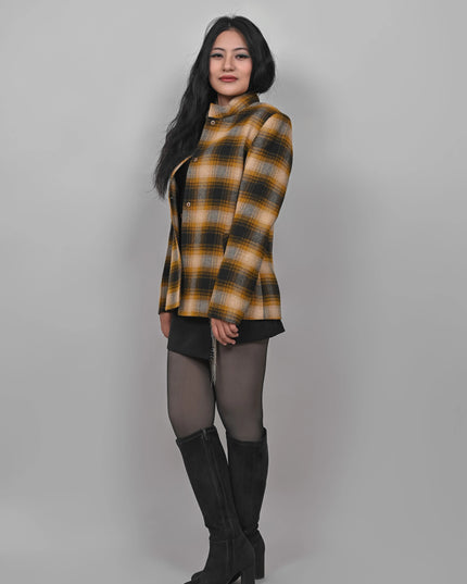Women’s Checkered Winter Jacket – Mustard