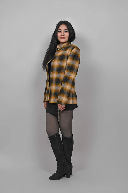 Women’s Checkered Winter Jacket – Mustard