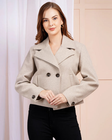 Double-Breasted Cropped Wool Jacket