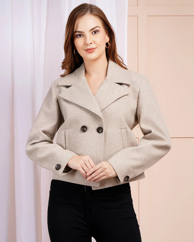 Double-Breasted Cropped Wool Jacket