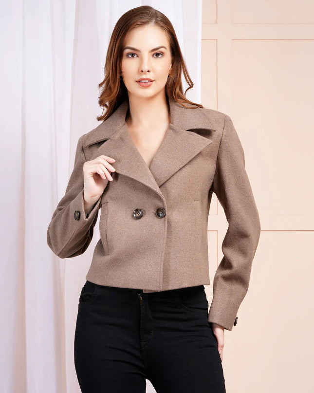 Mocha Brown Wool Crop Jacket MYMASHA