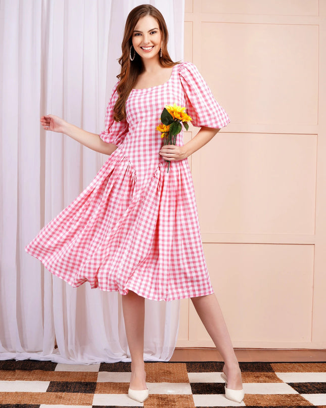 Pink Gigi Check Dress MYMASHA