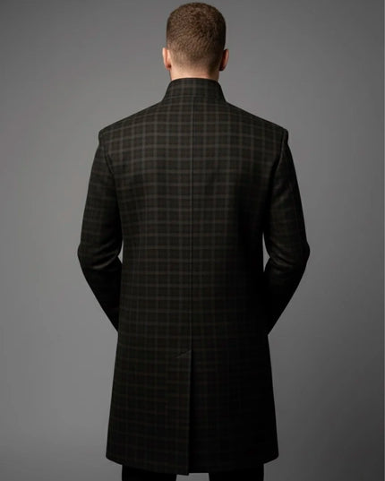Brown Checkered Pure Wool Overcoat