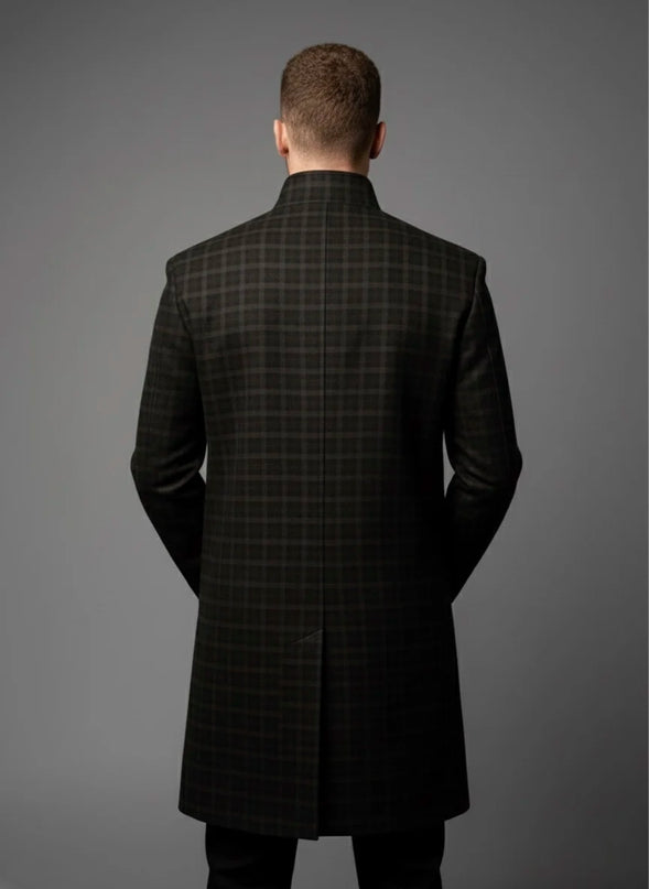 Brown Checkered Pure Wool Overcoat