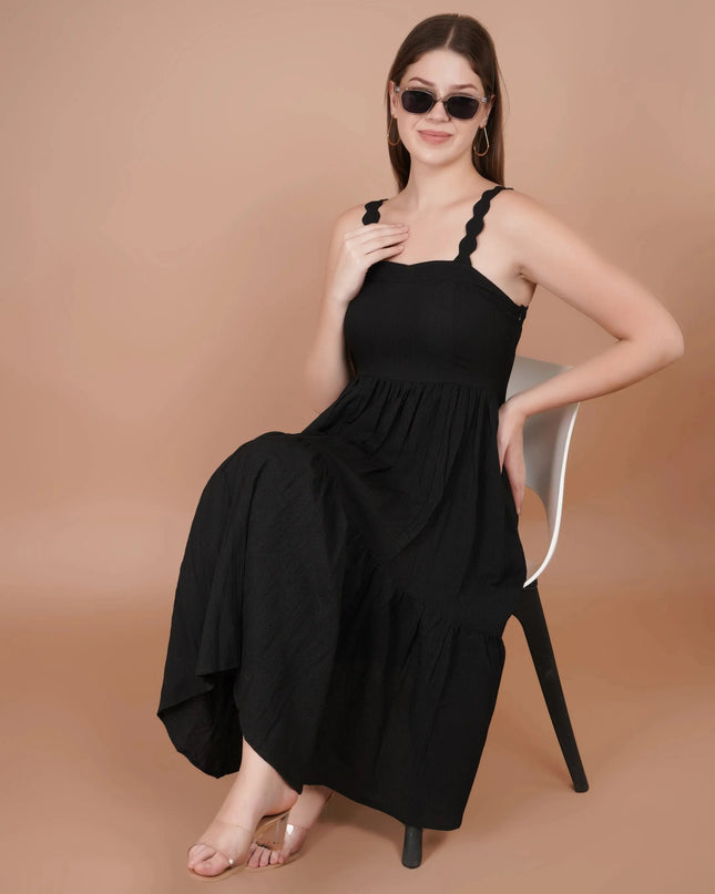 Black Flowy Midi Dress MYMASHA