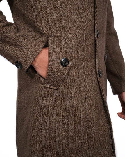 Brown Herringbone Overcoat with Quilted Bib