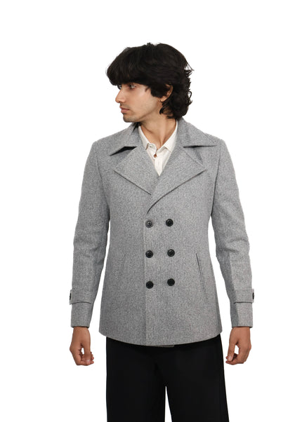 Light Grey Double-Breasted Short Coat