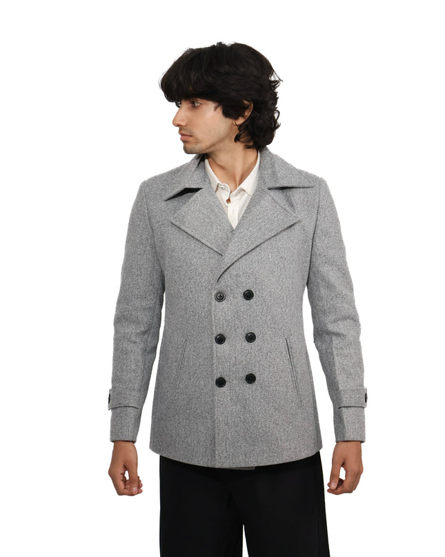 Light Grey Double-Breasted Short Coat MYMASHA