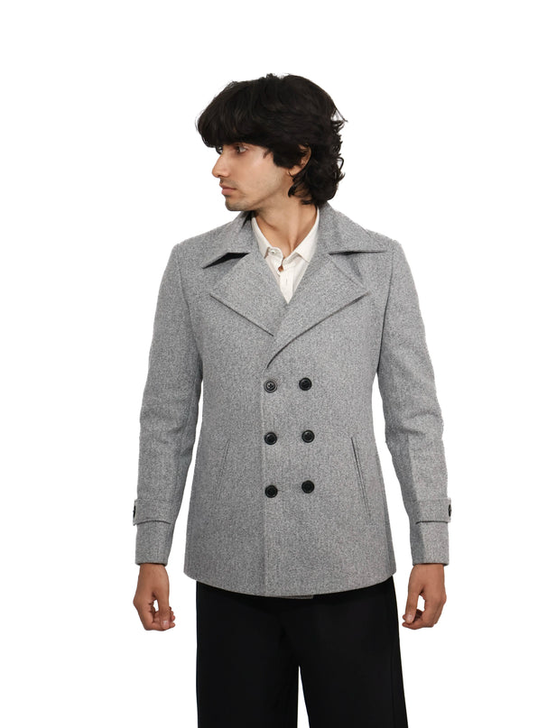 Light Grey Double-Breasted Short Coat