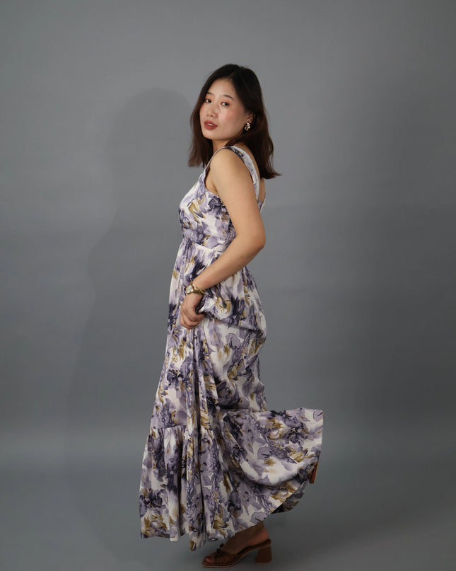 Floral Crepe Maxi Dress with Detachable Cape MYMASHA
