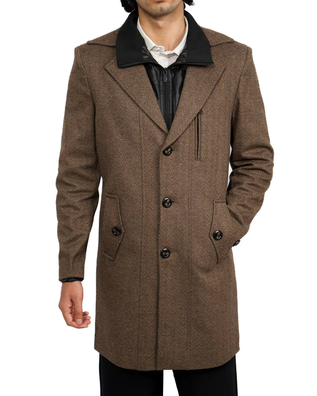 Brown Herringbone Overcoat with Quilted Bib MYMASHA
