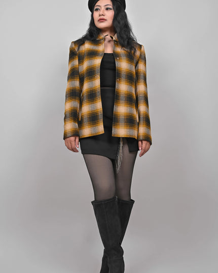 Women’s Checkered Winter Jacket – Mustard