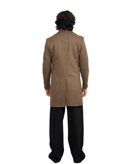 Brown Herringbone Overcoat with Quilted Bib